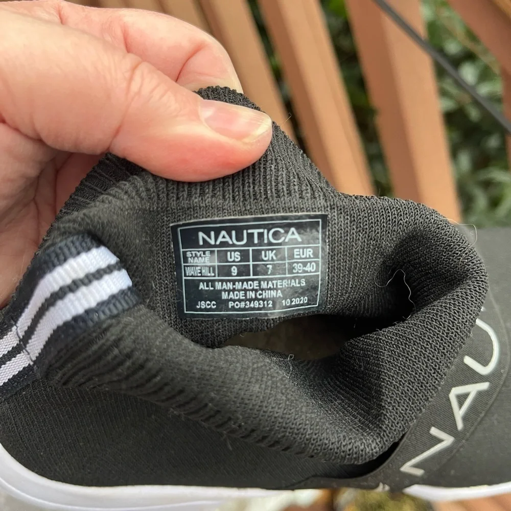 Nautica Wave Hill Black High Top Sneakers Shoes Women 9 knit Stretchy